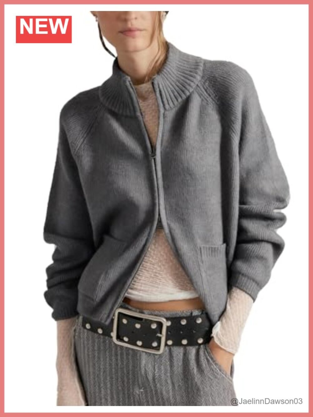 Chunky Knit Zip Up Sweater Jacket Cropped Cardigan with Pockets